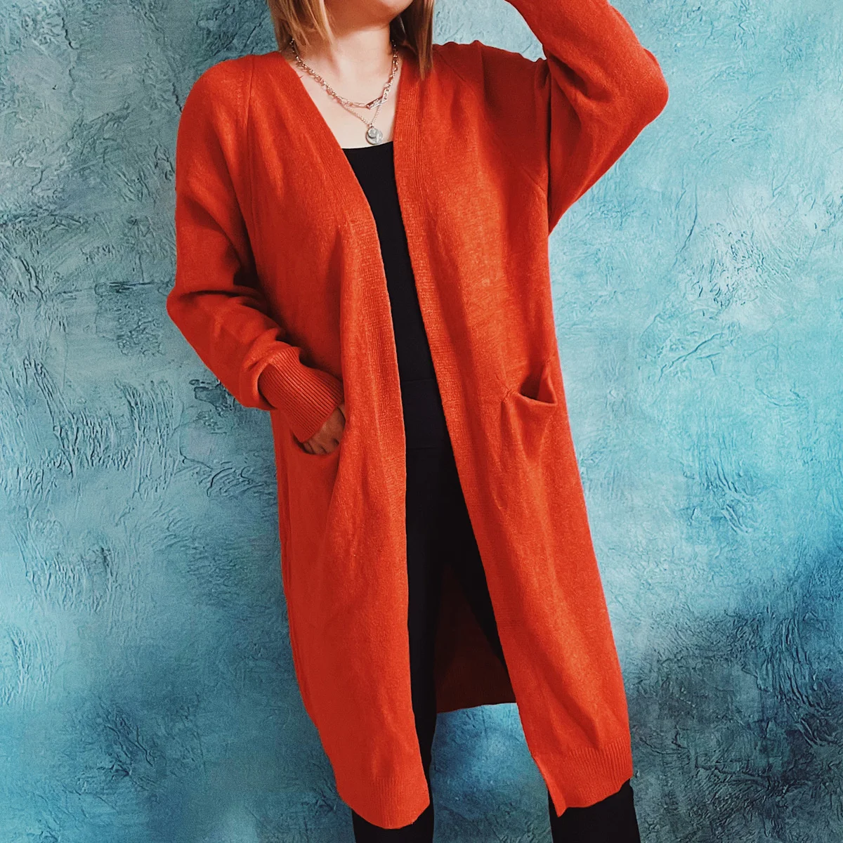 

OMCHION Casaco Feminino 2022 Winter New Sleeve Pockets Knitted Long Cardigan Women Casual Loose Chic Sweater Coat Female Tops