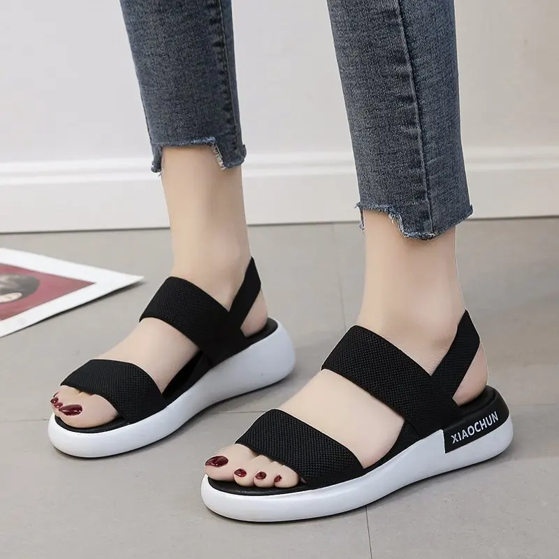 

Summer Women Gladiator Sandals Stretch Fabric Platform Wedge Heel Elastic Band Front&Rear Strap Classics Rome Ladies Shoes 2021