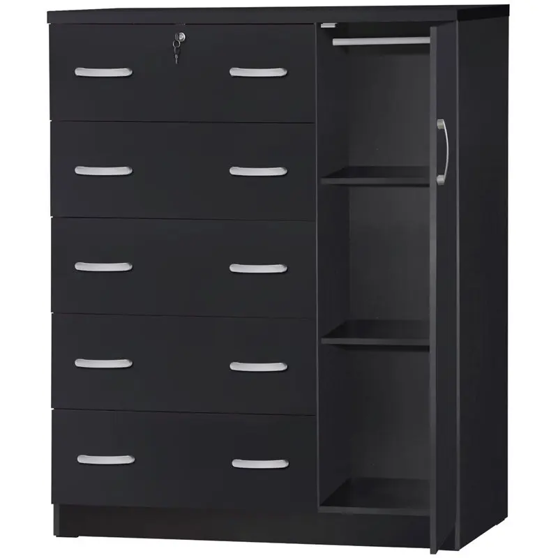 

Modern 5 Drawer Wooden Tall Chest Wardrobe in Black