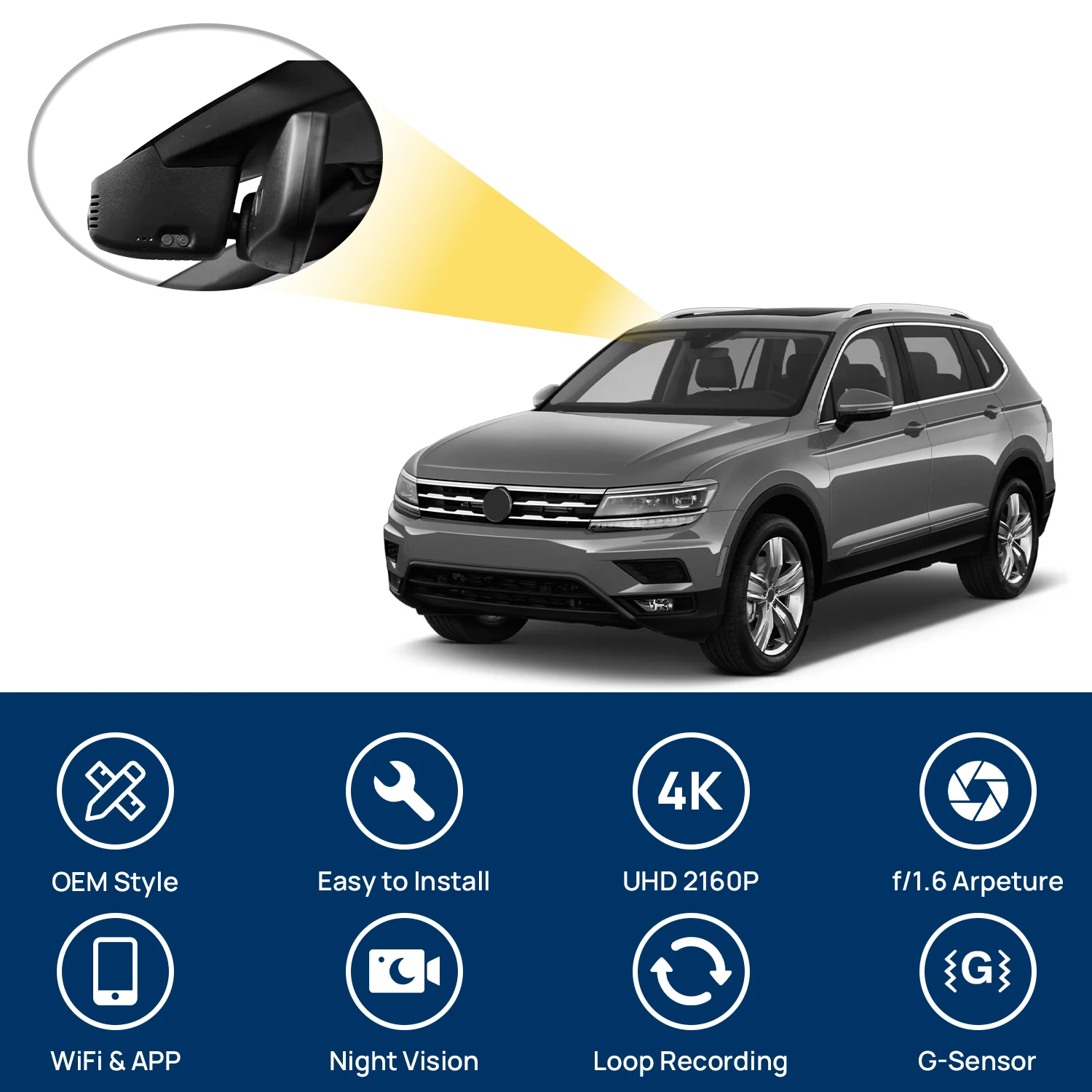 Фото OEM Plug and Play по индивидуальному заказу для Volkswagen Golf Sportsvan 7, Polo Passat B7 CC Bora Tiguan Magotan B8 Jetta Mk5 Cupra Formentor Видеорегистратор автомобильный №2