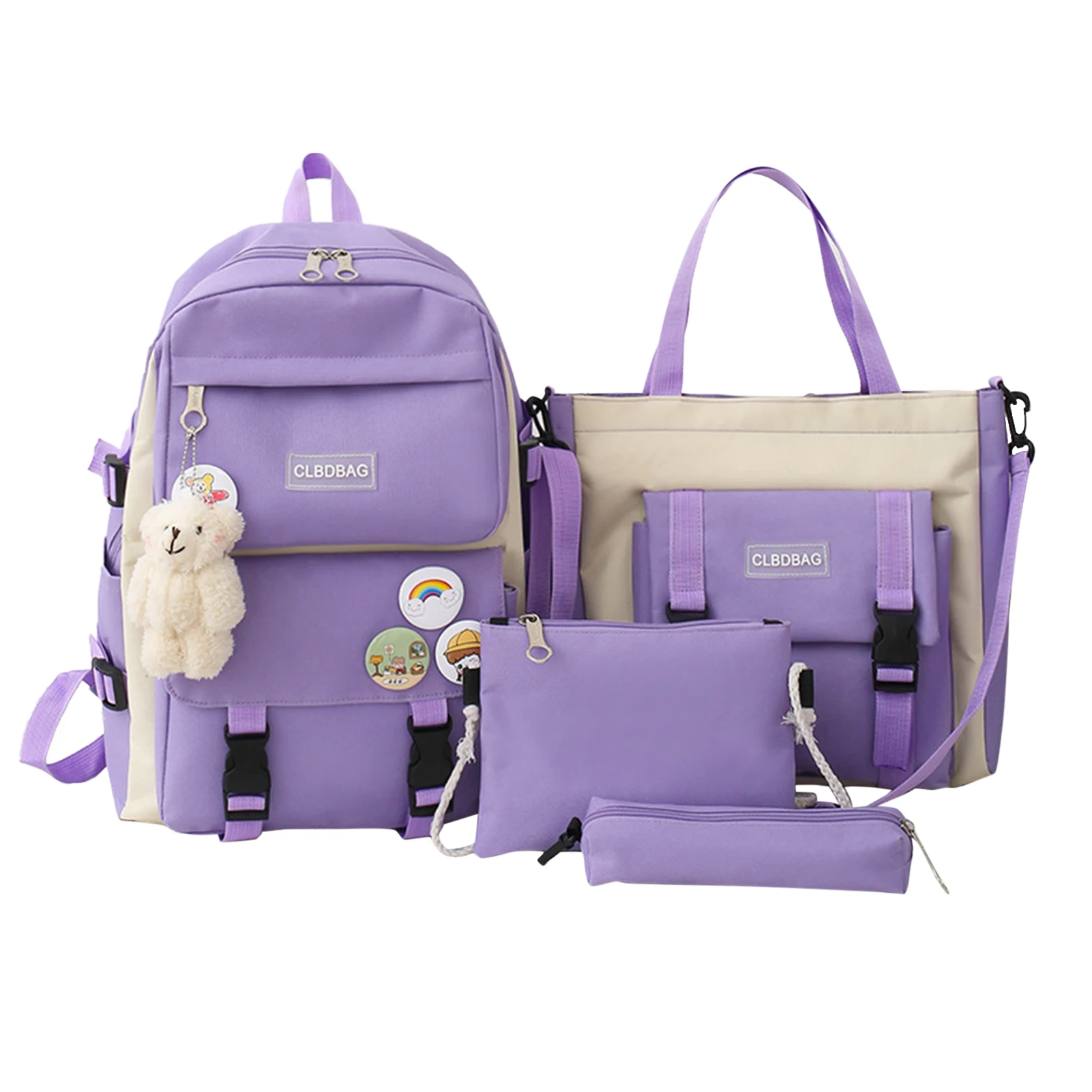 

4pcs/set School Backpacks For Students Kawaii Patchwork High School Large Capacity School Bags For Boys Girls Handbag Pencil Bag