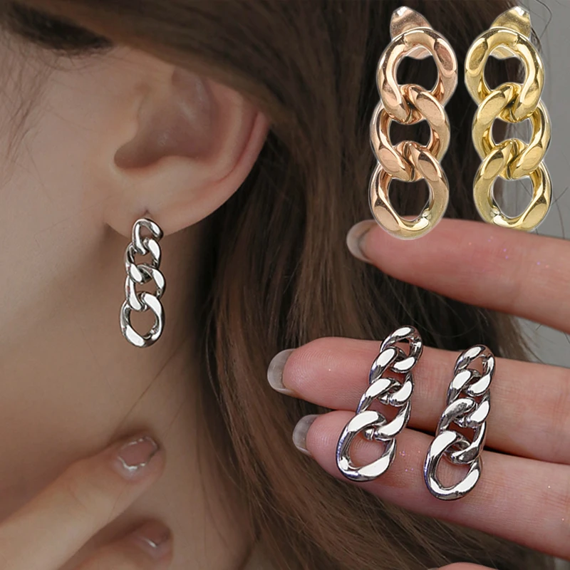 

Trendy Link Chain Stud Earrings For Women Men Stainless Steel Cyclic Punk Dangle Earring Hollow Links Studs Ear Rings Jewelry