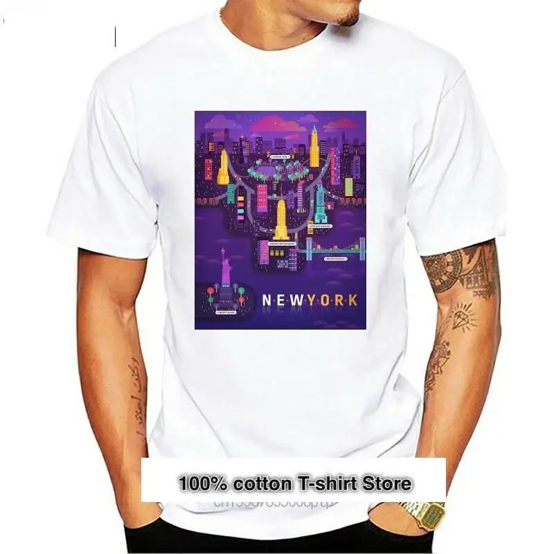 

Camiseta Jersey Mapa de recuerdo de nueva York ciudad Nyc Mapa de ilustraciones 2 S-M-L-Xl Camiseta clásica de moda