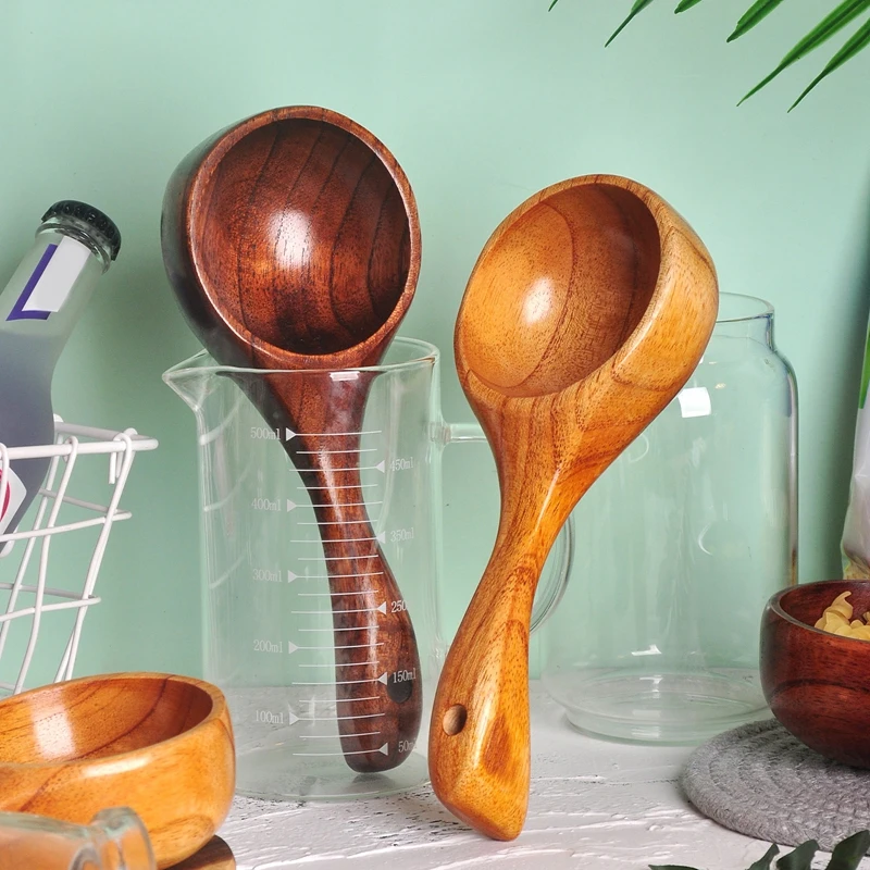 

Натуральная деревянная ложка для еды, деревянная ложка, ложка для воды в японском стиле, ложка для риса с длинной ручкой для дома, ложка для р...