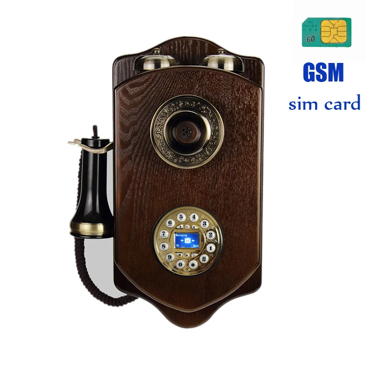 Retro Wall Mounted Telephone Cordless Phone GSM Sim Card Home Hotel Antique Saloon Decoration Wood Mechanical Ringtone worldwide