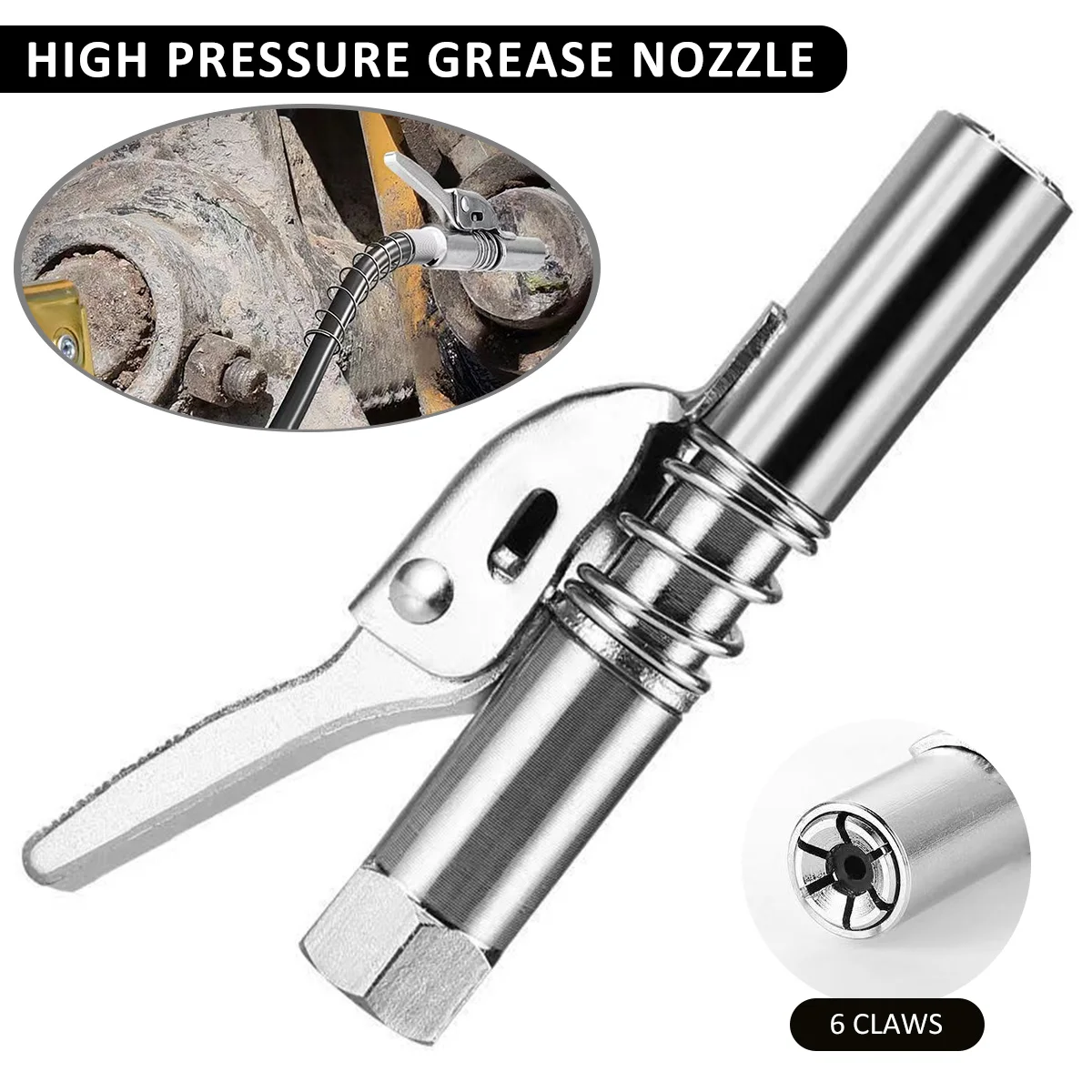 

Grease Coupler High Pressure Grease Nozzle NPTI/8 10000 PSI Small Durable Sturdy Stainless Steel Standard Grease Tool Adapter