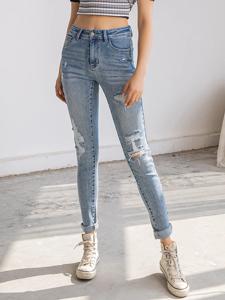 

High Elastic Pencil Pants Women Jeans Ripped 2022 Fashion Skinny Jean Trousers Slim Sexy Summer New Comfy Stretch Long Pants