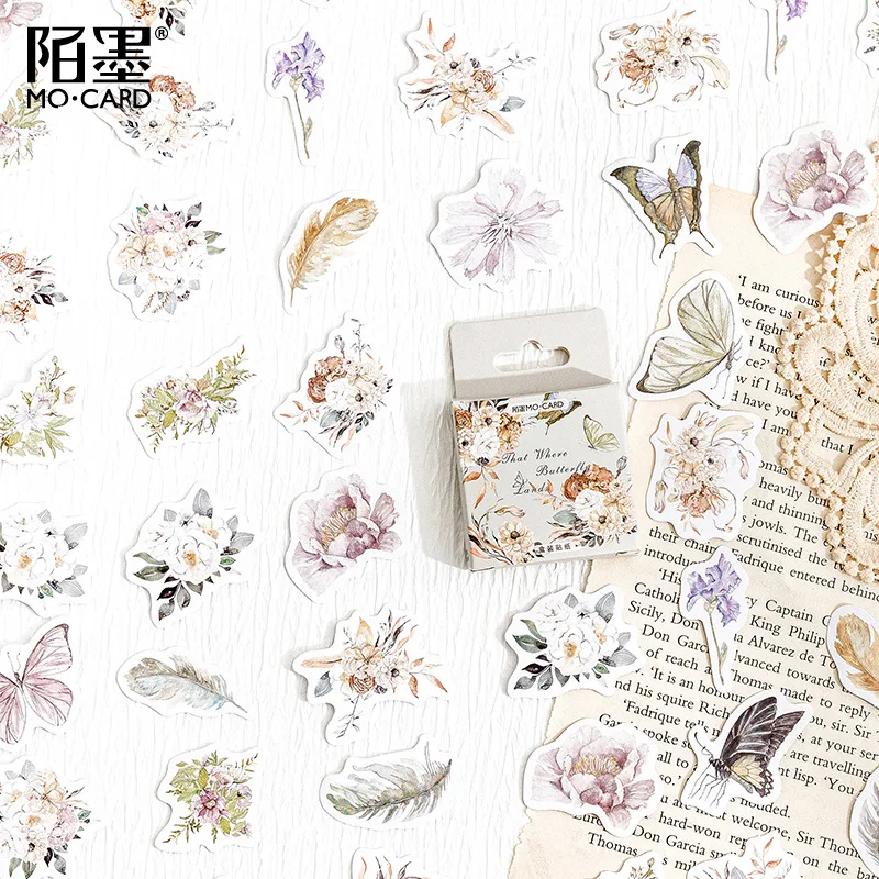 

46 шт./коробка милые винтажные цветочные бабочки пожелания наклейки ручной аккаунт журнал альбом Скрапбукинг ноутбук дизайнерские эстетические наклейки