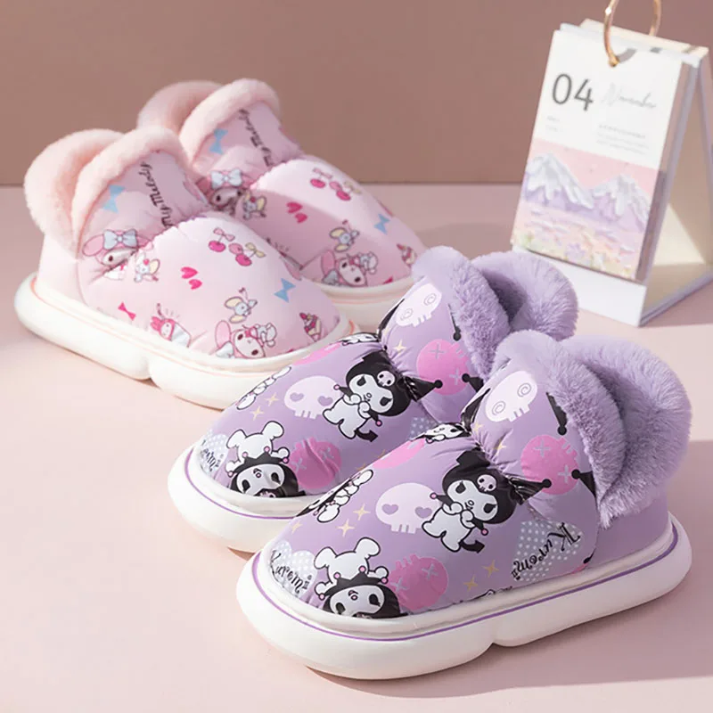

Kawaii Sanrio Anime Cover Heel Cotton Slipper Cute Hello Kittys My Melody Kuromi Warm Thick Bottom Cotton Shoes Gift for Kids