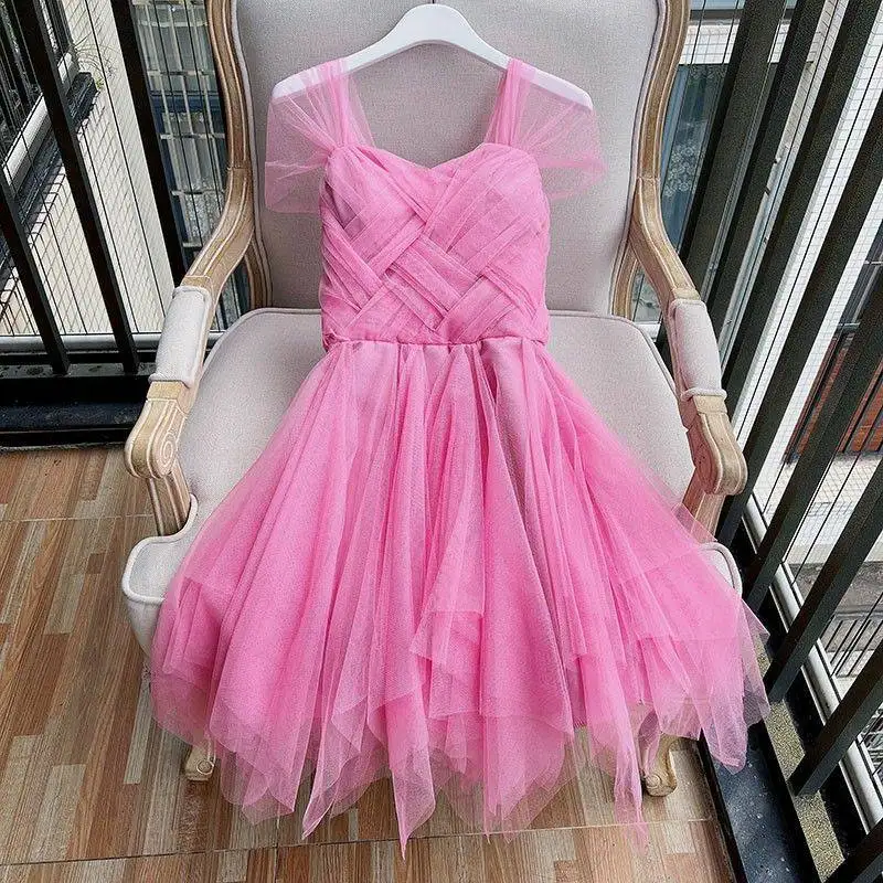 

Cheap Black White Blue Pink Short Bridesmaid Dresses Girl Junior Mesh Net Tulle Prom Wedding Party Dress