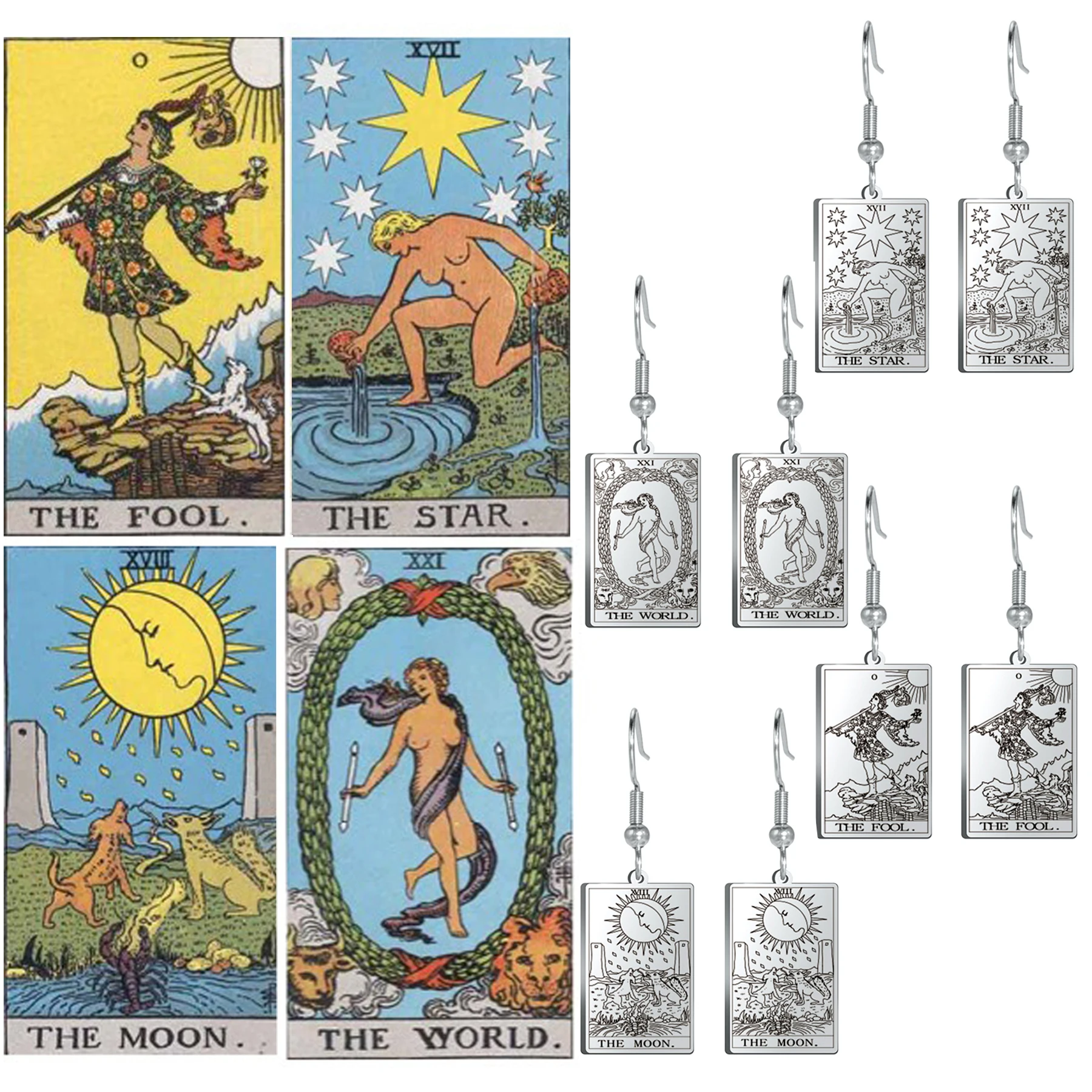

Классические серьги Dawapara из нержавеющей стали с карточками Таро для женщин, подвески, висячие серьги 22, ювелирные изделия из основной аркан...