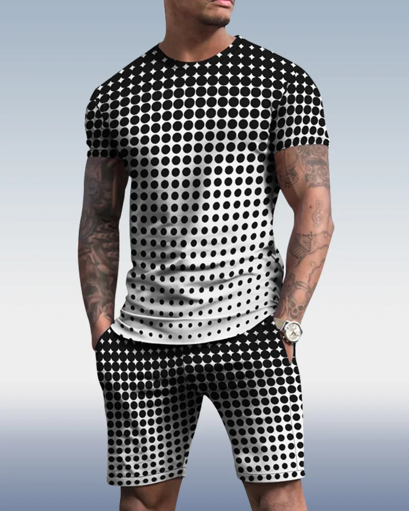 Men's Summer T-shirt Sportswear 2-piece Plaid Casual Suit T-shirt Shorts 3D Printed Oversized Street Fashion Clothing Oversized