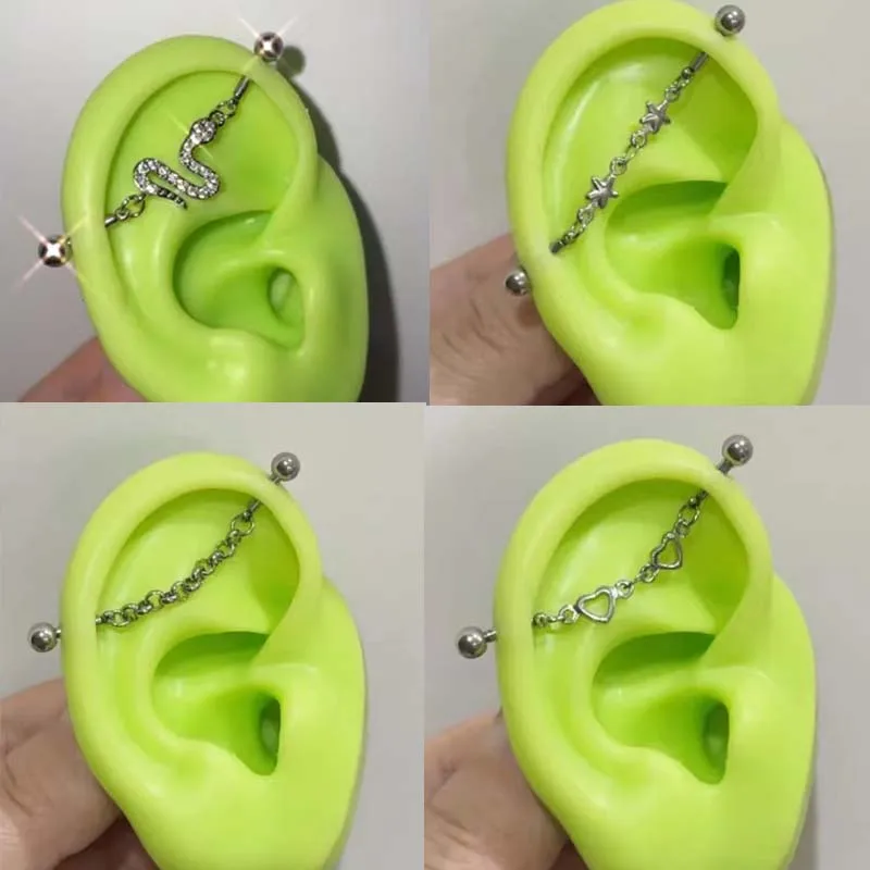 

1PC Zirconia Snake Floating Industrial Piercing Barbell Surgical Steel Industrial Scaffold with Star Cartilage Body Piercing