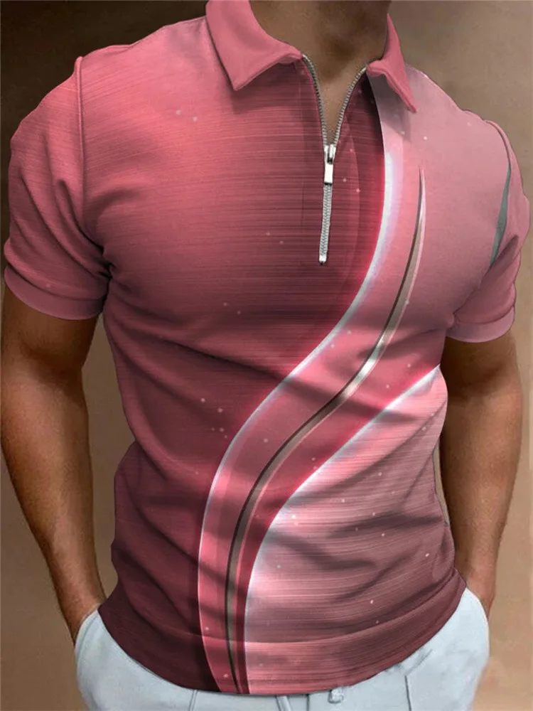 Fashion summer men's polo shirt 3D printed short sleeved polo shirt Harajuku Street casual zipper short sleeved T-shirt