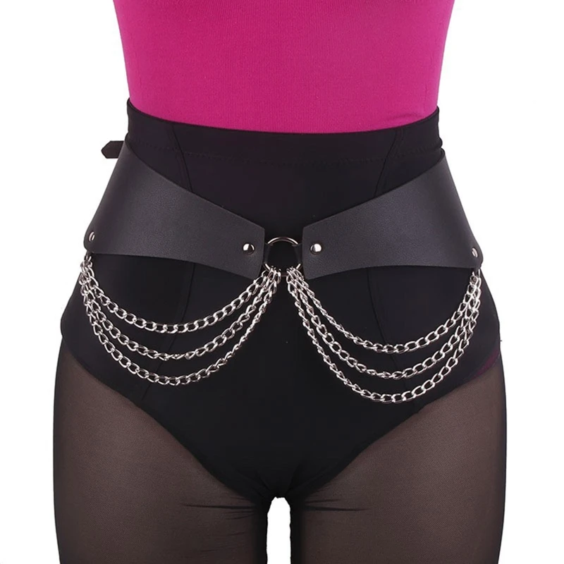 

Punk Waist Belly Belt for Women Alloy & PU Leather Waist Belt with Tassel Decor
