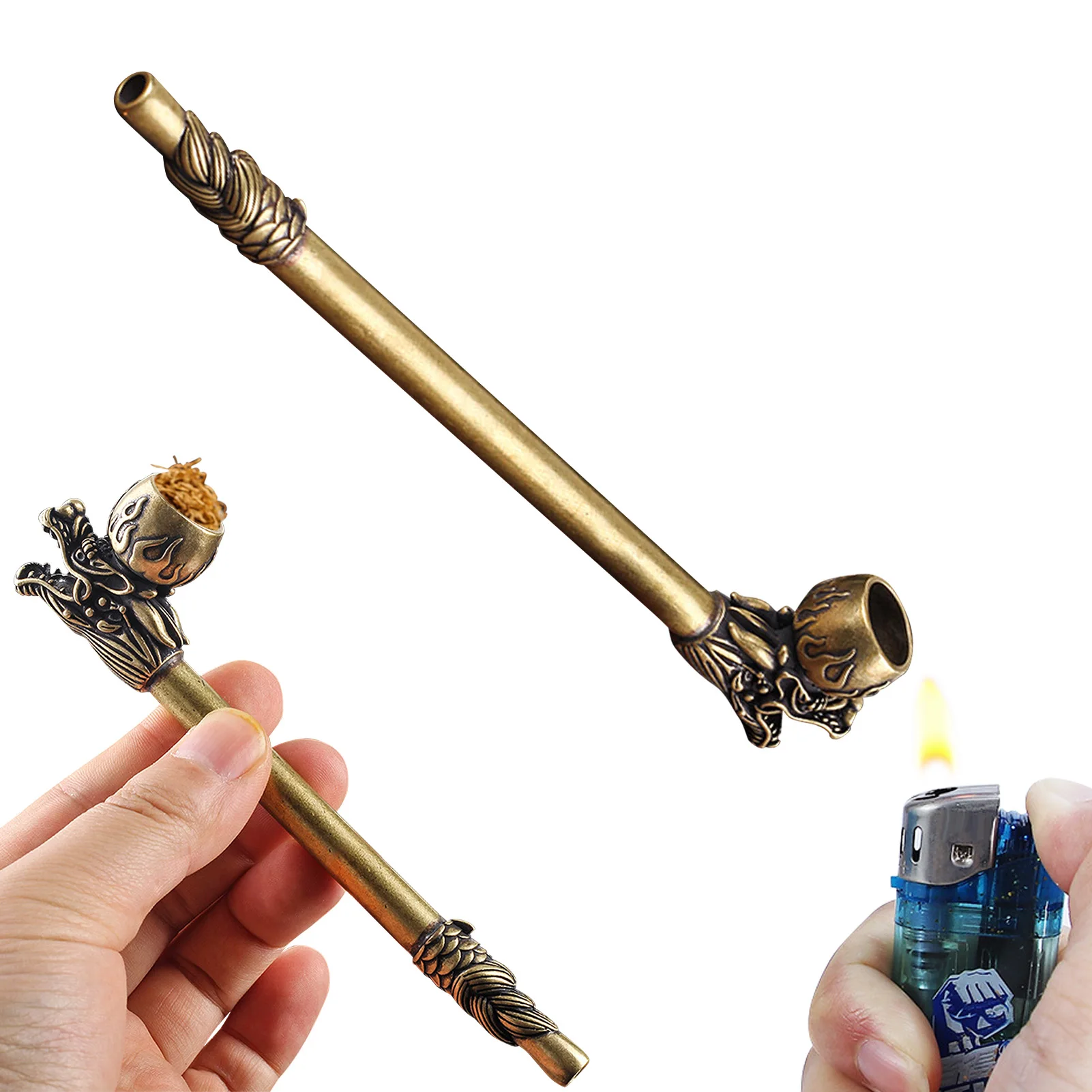 

Antique Brass Smoking Pipe Tobacco Tube Handmade Vintage Brass Cigarette Container Home Desk Decorations Ornaments