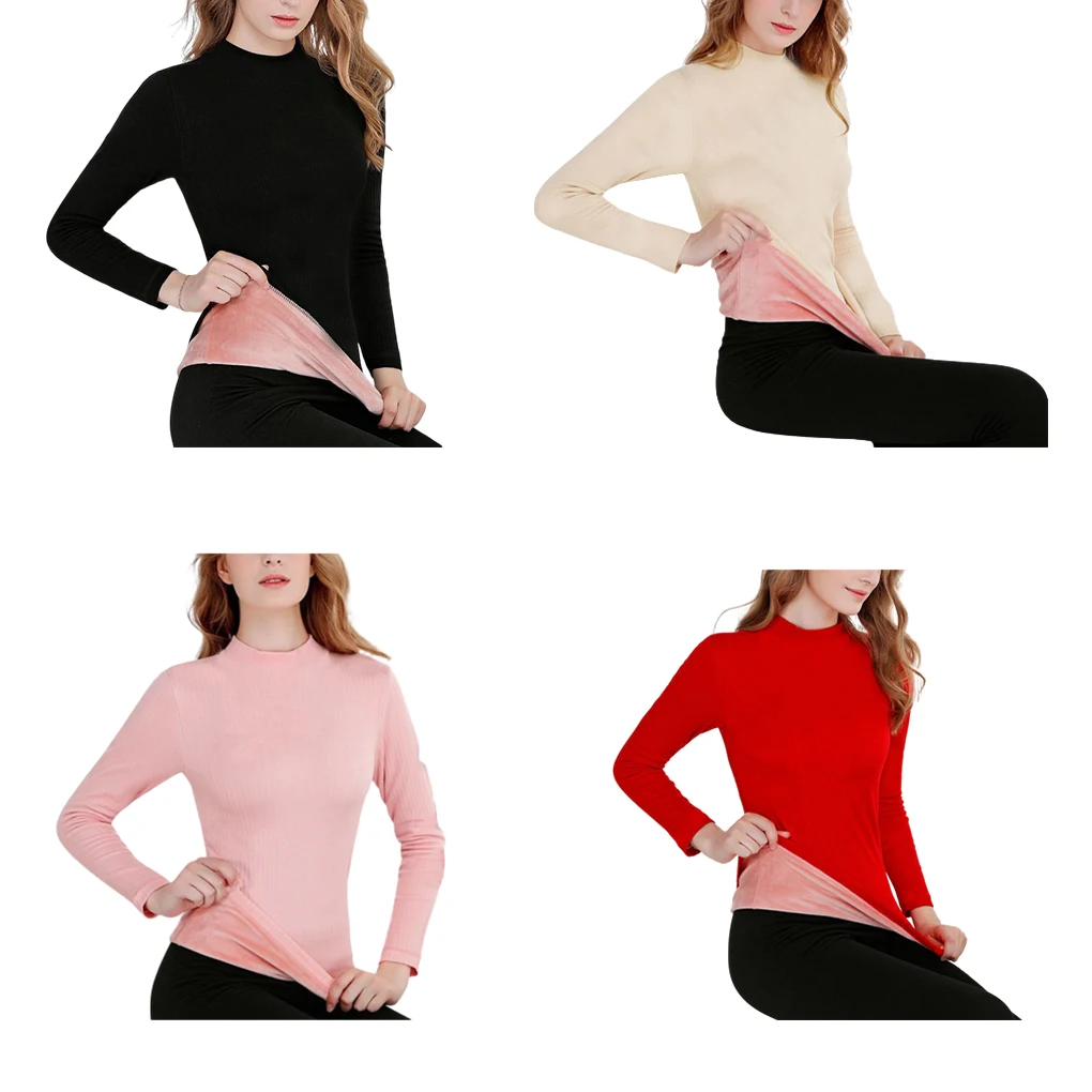 

Термальная рубашка, теплая одежда, зимнее нижнее белье с длинным рукавом и воротником средней длины, женские принадлежности, мягкая на ощуп...