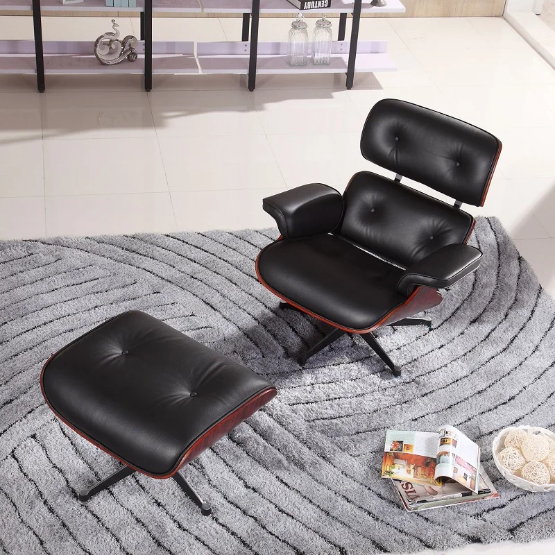 Comfortable Living Room Swivel Leather Wood Lounge Chair Rosewood