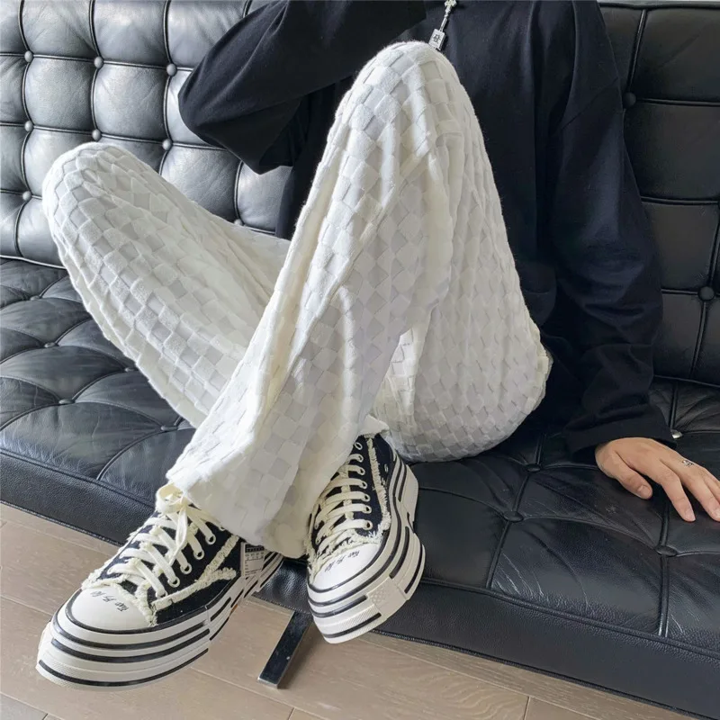 

Брюки мужские повседневные в клетку, модные штаны оверсайз с широкими штанинами, уличная одежда, свободные прямые штаны в Корейском стиле, о...