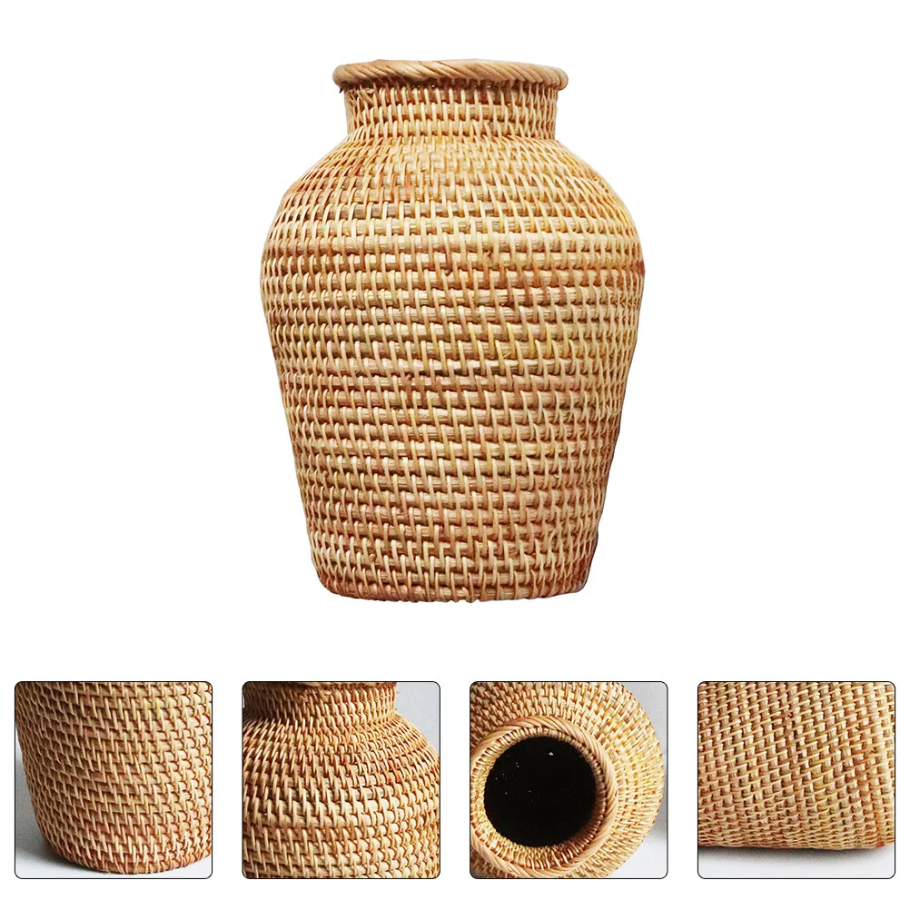 

1Pc Household Handwoven Rattan Decorative Vase for Home Desktop Decor Using