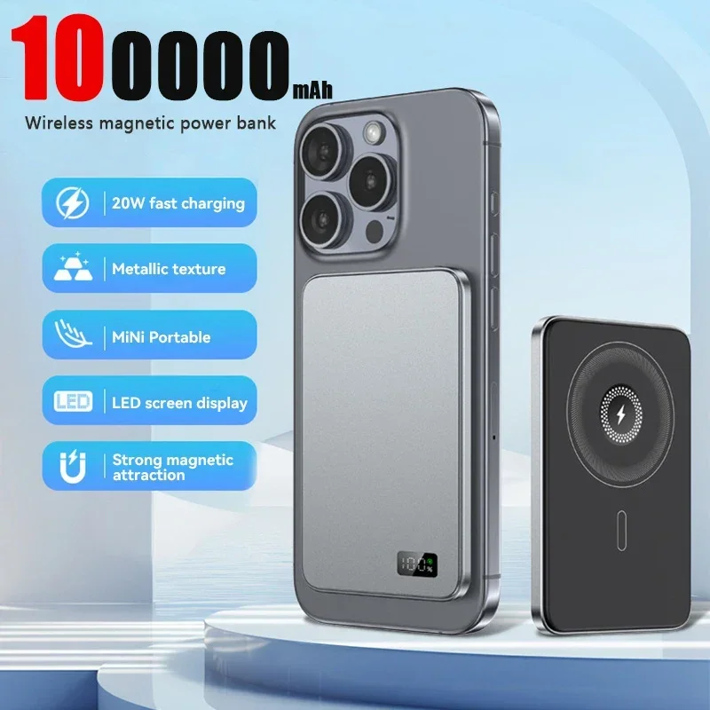 100000 Тонкий магнитный беспроводной внешний аккумулятор емкостью мАч PD20W с быстрой