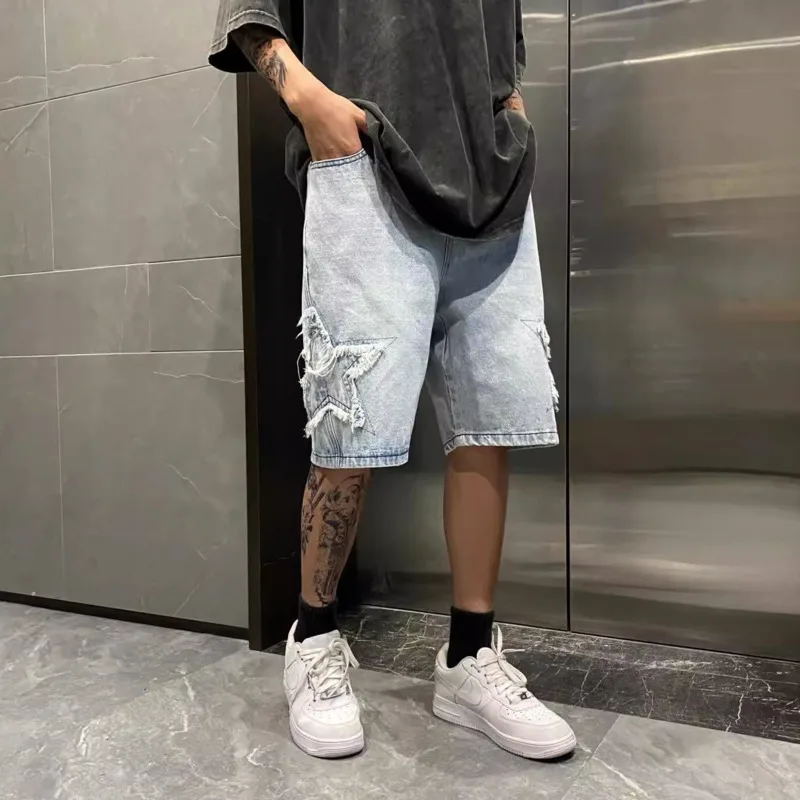 Хип-поп Y2k Star Мешковатые джинсы Мужская одежда Джинсовые шорты Повседневная