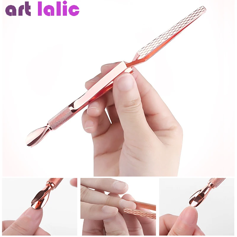 

Cuticle Pusher+Tweezers 2 in 1 Rose Gold Stainless Steel Pedicure Manicure Remover Professional Nails Accessories Tool