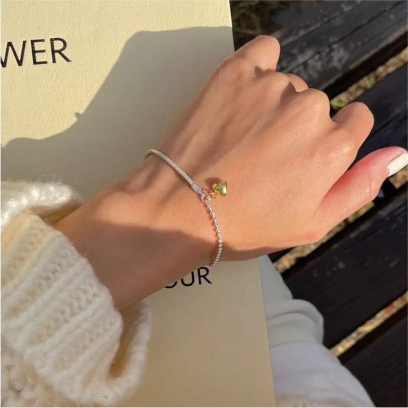 

S'STEEL 925 Sterling Silver Korea Love Heart Ball Chains Bracelet For Women Vintage Matching Statement Accessories Fine Jewelry
