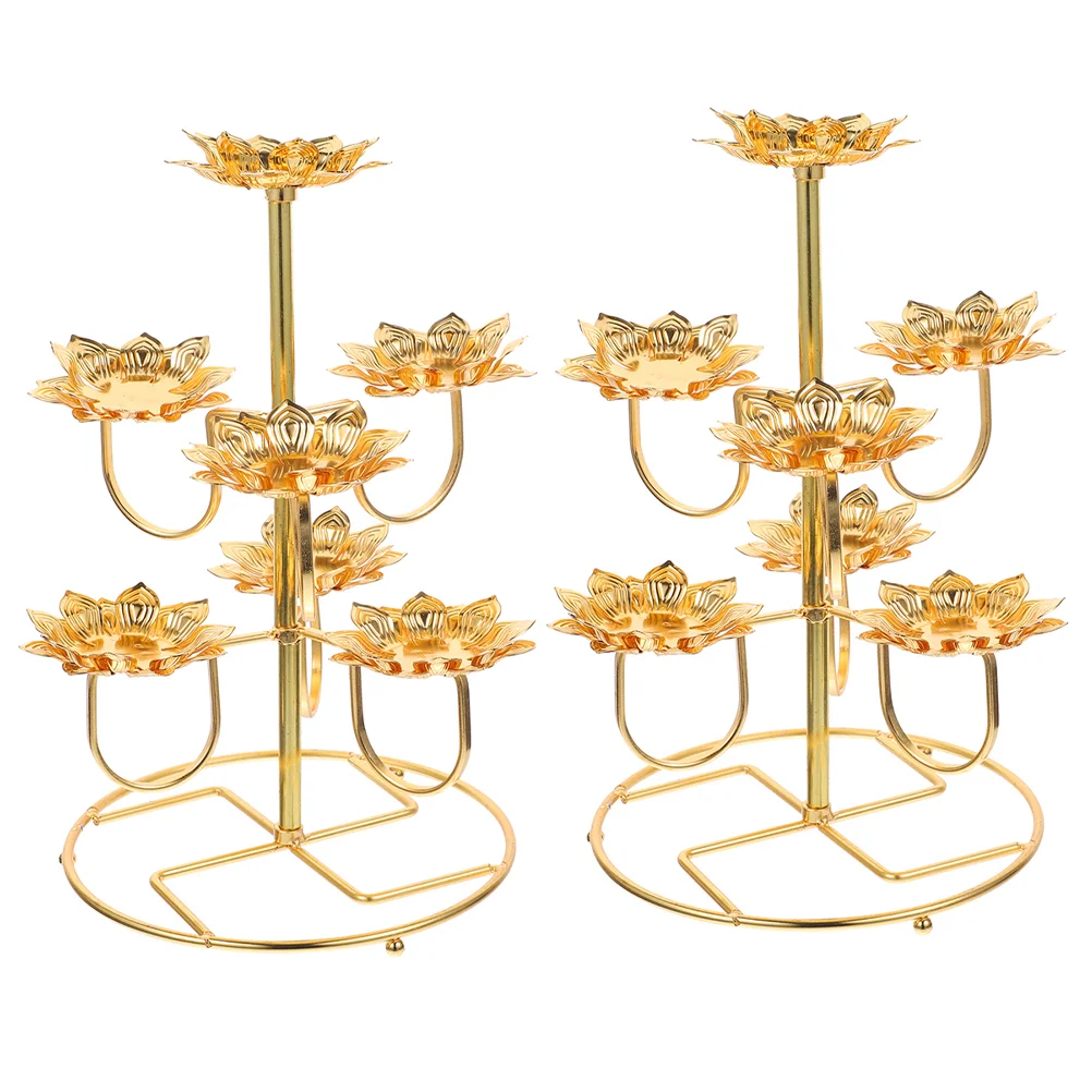 

2 Pcs Vintage Christmas Decor Tealight Candles Holders Ghee Lamp Lotus Shaped Candleholder Stainless Steel Style Stand