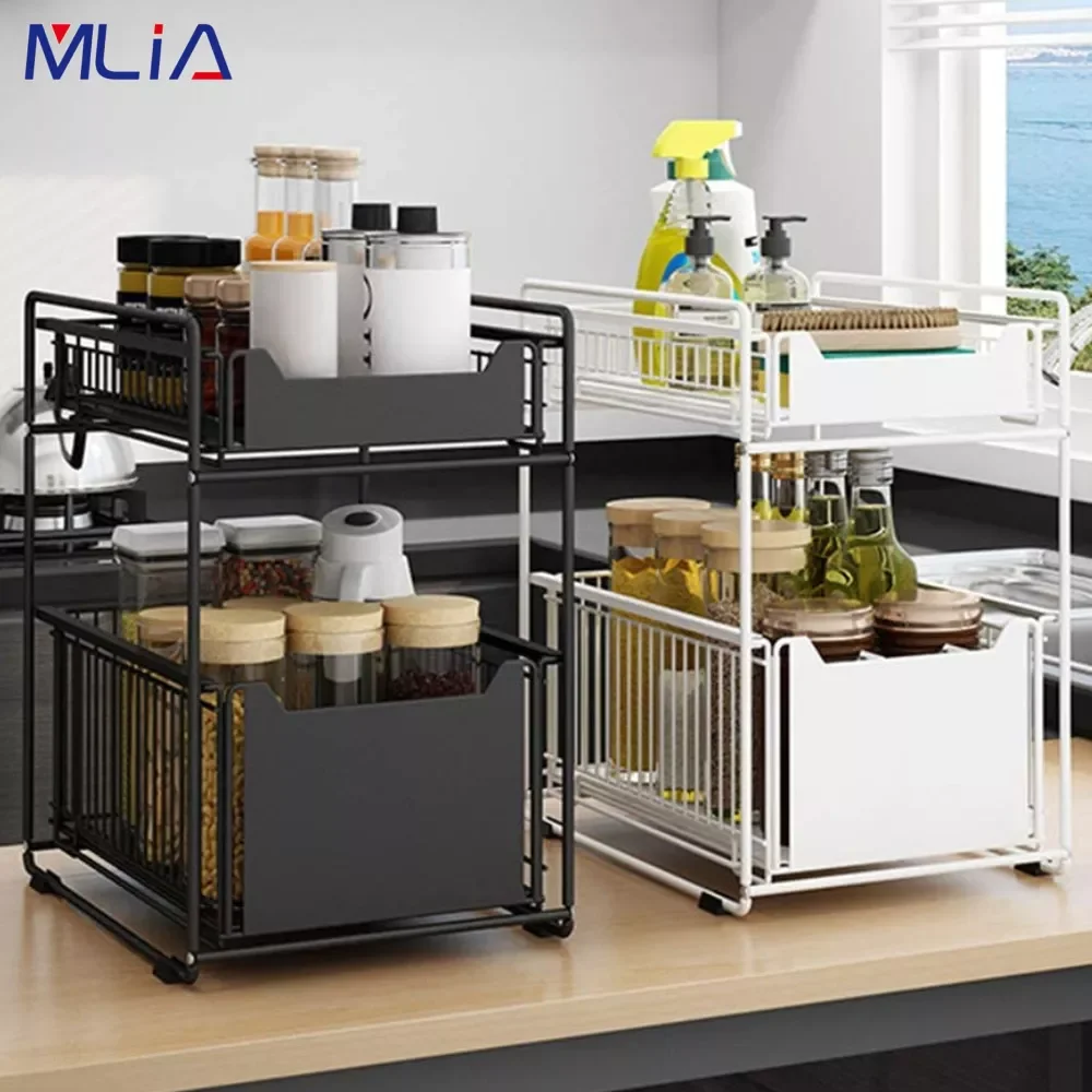 

Новый органайзер под раковину, стойка для хранения, 2-Ярусный раздвижной шкаф, корзина, столешница, выдвижной ящик, Полка для специй, шкаф для...