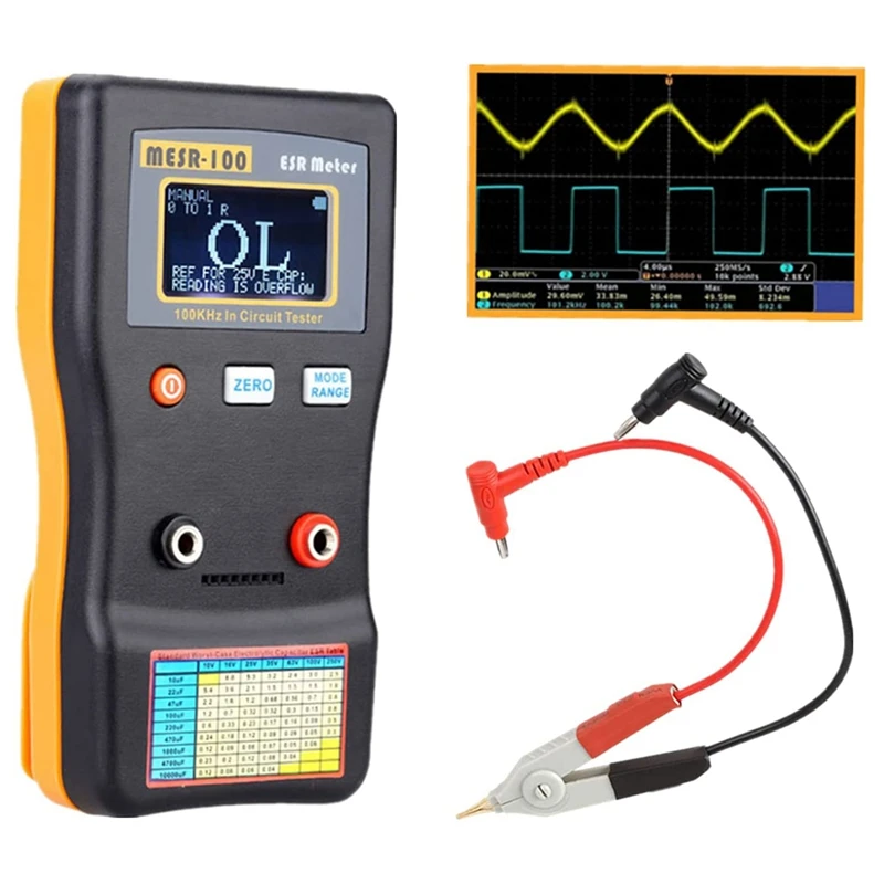 

NEW-MESR-100 Capacitor Tester,Circuit Tester Ohm Meter with SMD Test Clip,Auto-Ranging Capacitor for Measuring Capacitanc