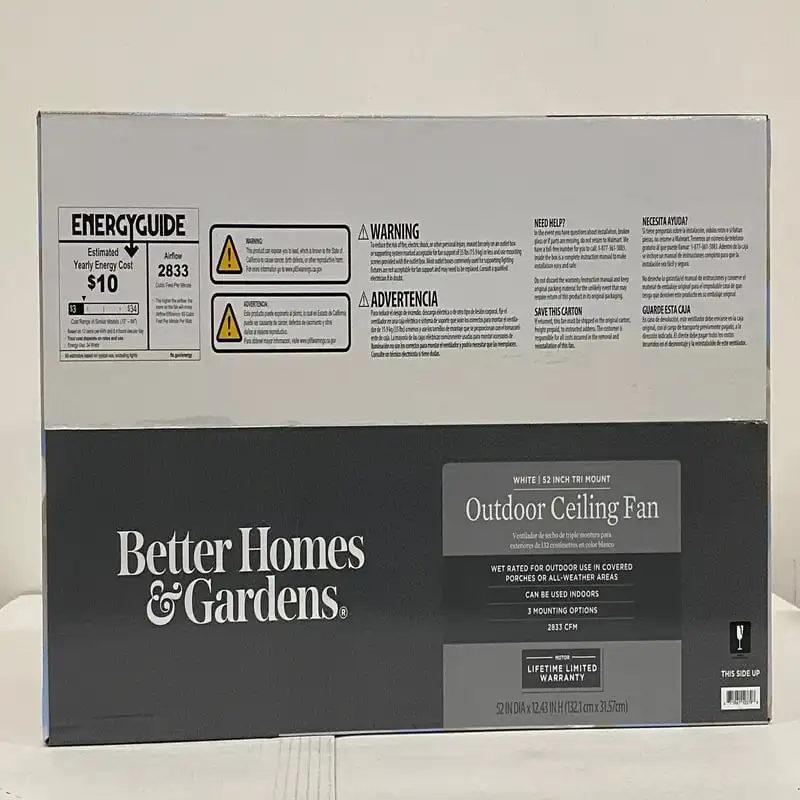 

Gardens 52" White Outdoor Ceiling Fan, Wet Rated, 5-