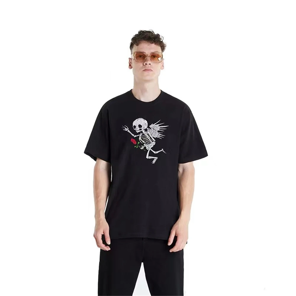 

Beauty tide GARY DEPT skull wings rose bronzing LOGO letter printing loose short-sleeved street casual oversized T-shirt men