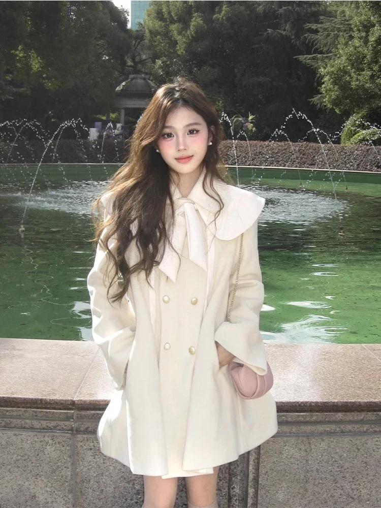 Французское высококачественное Ретро милое шерстяное пальто с кукольным