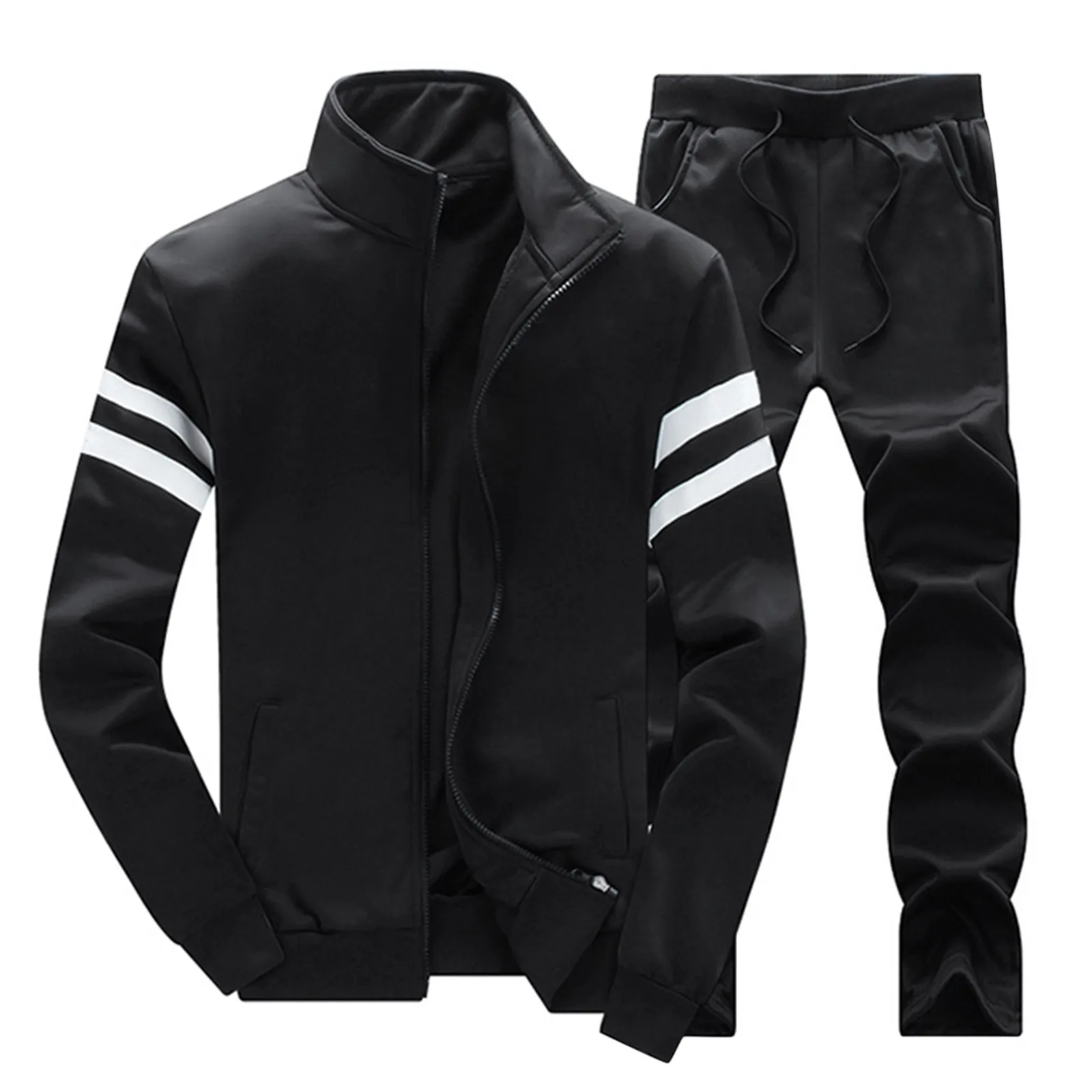

Ropa Hombre Men Casual Ring Print Two Piece Stand Collar Pocket Coat Drawstring Pants Set Comfy High Quality Outdoor Sport Suit