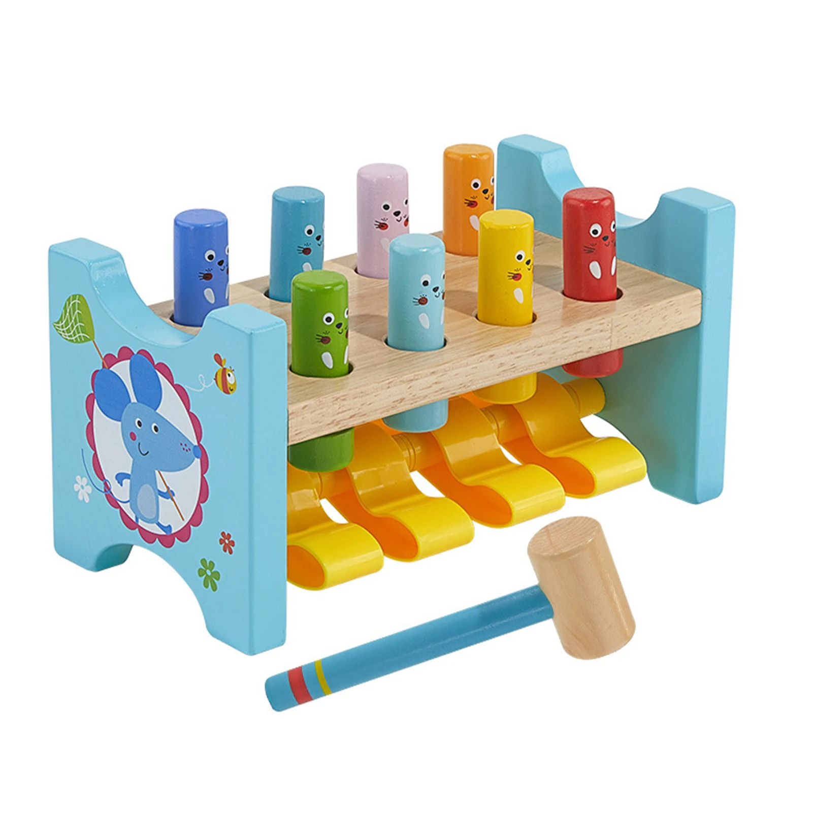 

Durable For Kids 8 Pillars Hammering Boys Girls Colorful Party Pounding Bench Rubber Wood Desktop Gift Educational Toy Home Fun