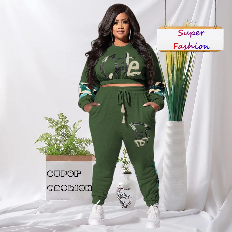 

XL-5XL Fall Outfits For Plus Size Women Clothing Two Piece Sets 2022 Casual Sport Sweatsuits Long Sleeve Pant Suits Dropshipping