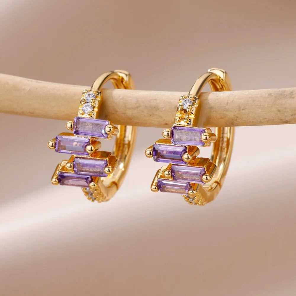 

Luxury Purple Crystal Earrings For Women Korean Fashion Stainless Steel Zircon Earring Girls Sweet Aesthetic Jewelry Accessories