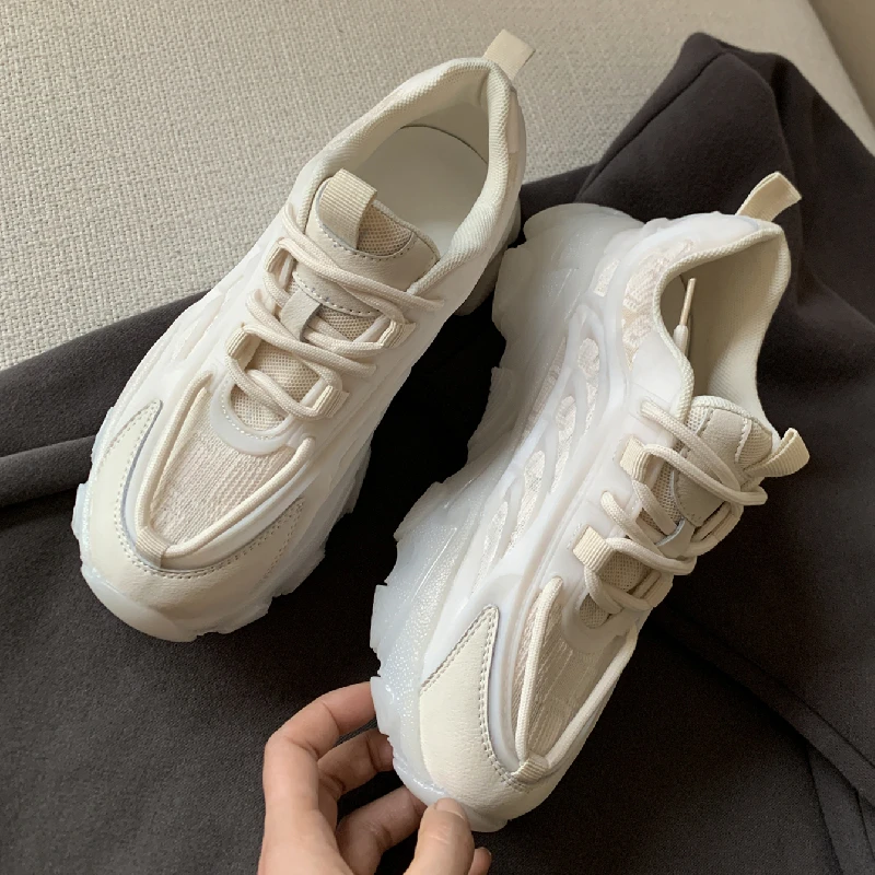 

Кроссовки женские кожаные на массивной подошве, модная повседневная обувь для тенниса, баскетбола, бега, весна-осень