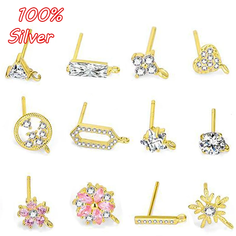 

925 Sterling Silver Earrings Accessories Gold Silver Women Fashion Inlaid Gemstone Ear Hook Hanging DIY Jewelry Making Handmade
