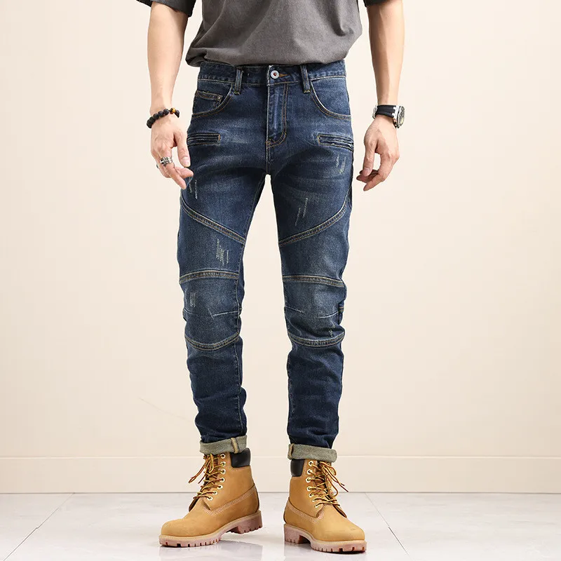 

Men's Distressed Cargo Jeans Pants With Pockets Straight Fit Denim Trousers High Quality Cowboy Bottoms