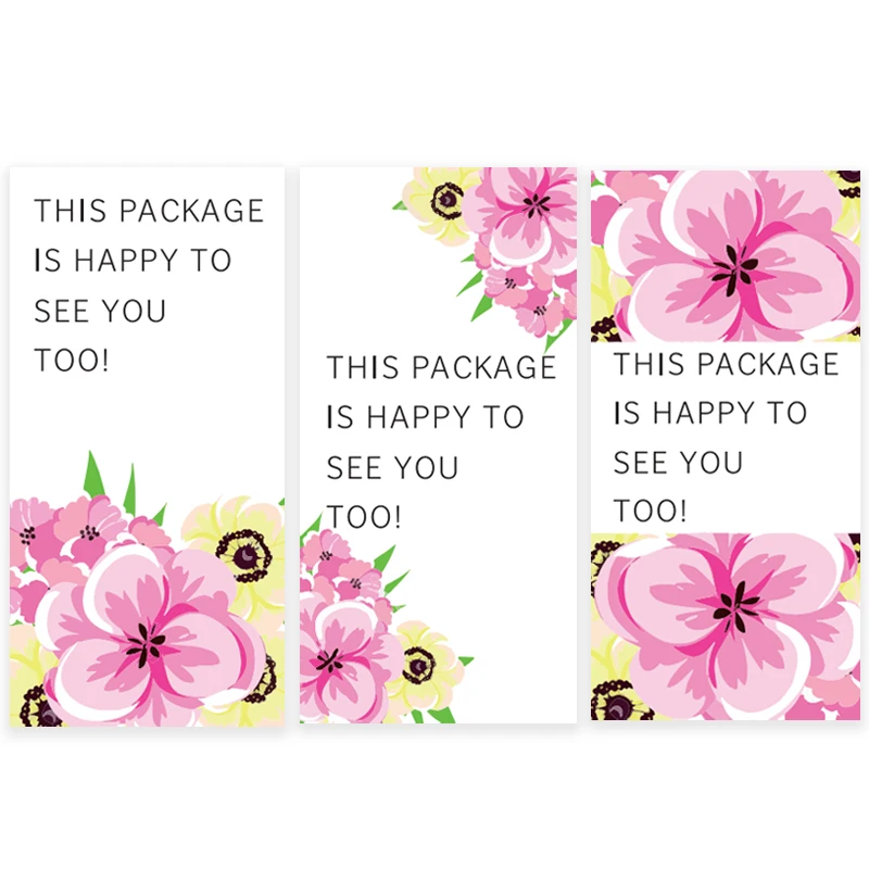 

Floral Gift Sticker This Package Is Happy To See You Too 25-100pcs Rectangle Thank You Pink Color Self-Adhesive Seals Label Tags