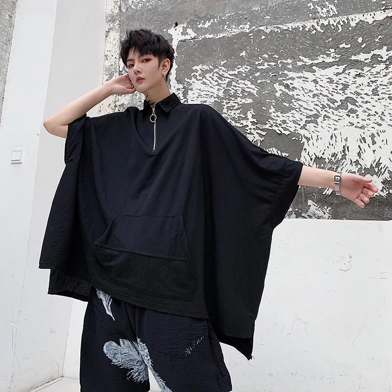 Фото ARENS Techwear, черная футболка большого размера, летняя футболка с рукавами «долман», футболка с лентой, анорак, мужская панк-японская уличная одежда, хип-хоп, готика №1