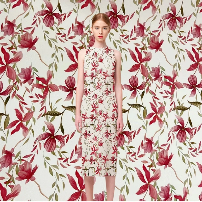 

Mulberry Silk Printed Elastic Heavy Crepe Fabric Brand Fashion Design Spring Summer for Dress Fitting Diy Sewing by the Meter