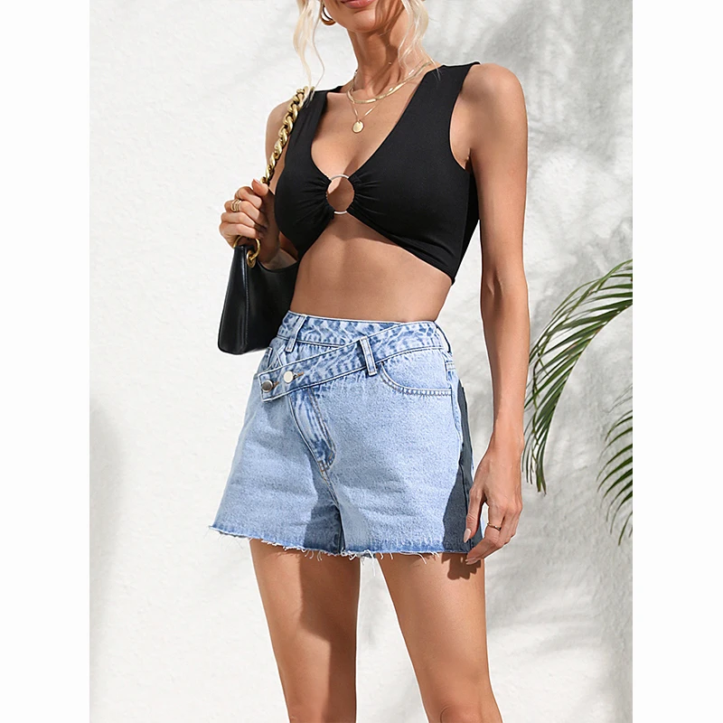 American Style Vintage Fashion Shorts Unique Design Jeans Blue Casual Female Streetwear Denim Shorts Women Summer Y2k Casual