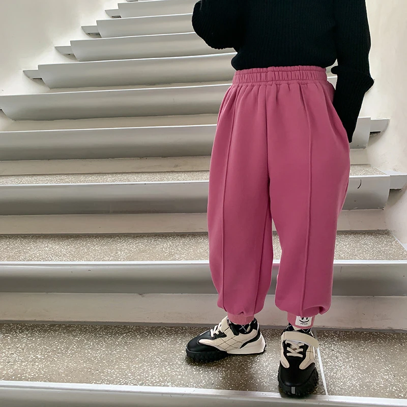 

Зимние Детские флисовые утепленные тренировочные брюки для мальчиков и девочек с улыбающимся лицом теплые свободные спортивные брюки