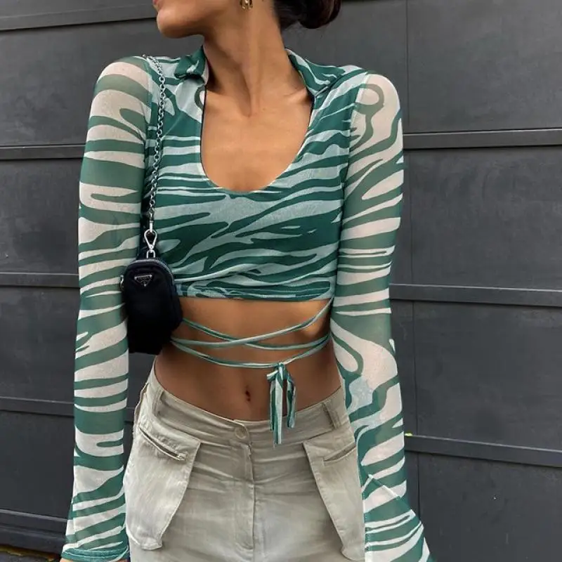 

2022 Sexy V-Neck Cut Long Sleeve Top Women'S T-Shirt Autumn New Club Party Dyed Bandage Long Sleeve T-Shirt Women