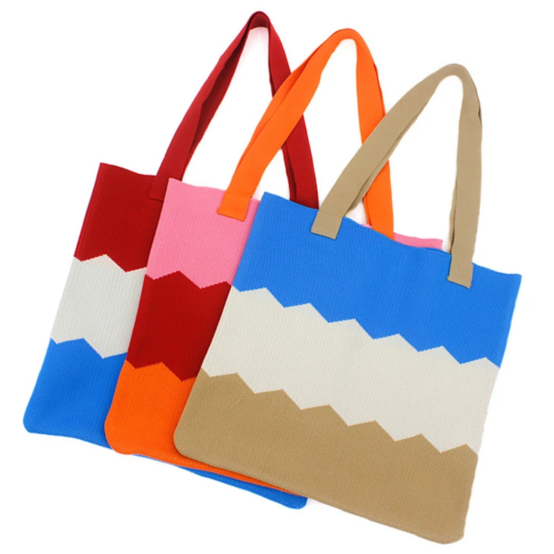 

Oversized Female Fashion Crochet Patchwork Top-handle Tote Bag Casual Leisure Knitted Woven Big Capacity Stylish Shopping Bag