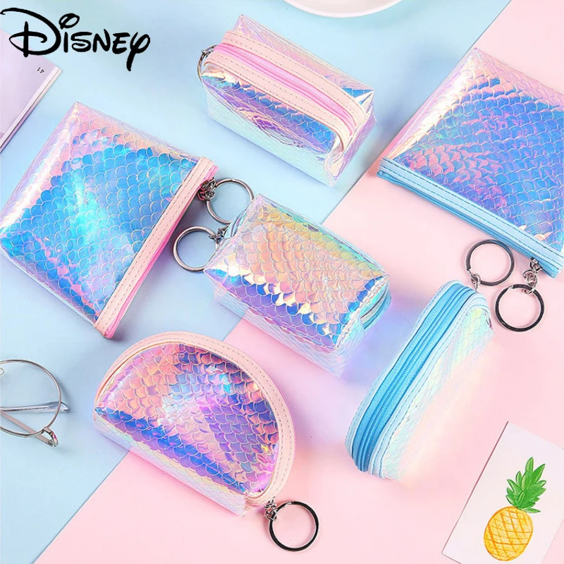 

Disney Mermaid Princess Student PVC Color Scales Small and Cute Laser Coin Purse Creative Simple Zipper Convenient Storage Bag