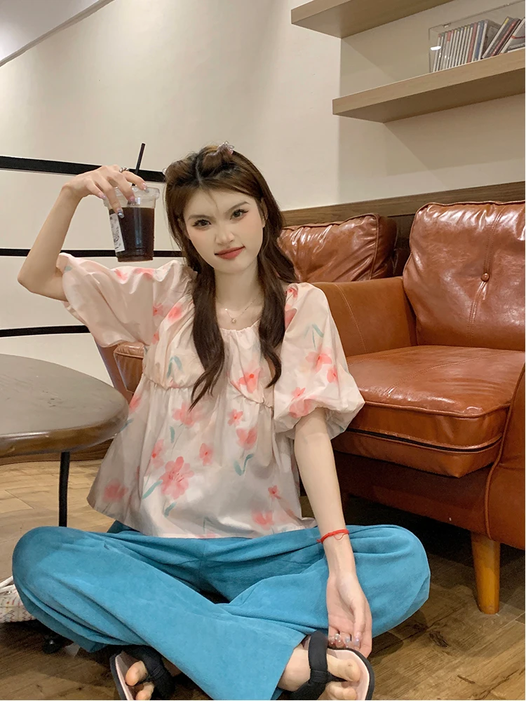 

GY3836 Summer Fresh 2023 New Loose Fashion Style Top Short Sleeve Shirt Women's Chic